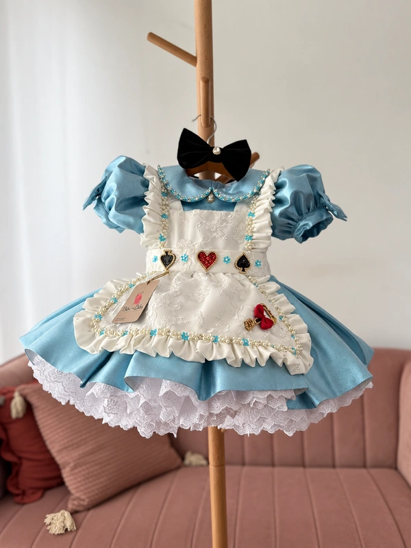 Vestido alicia en el pais de las maravillas celeste bebe