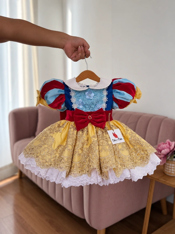 Vestido blancanieves corto amarillo fuerte